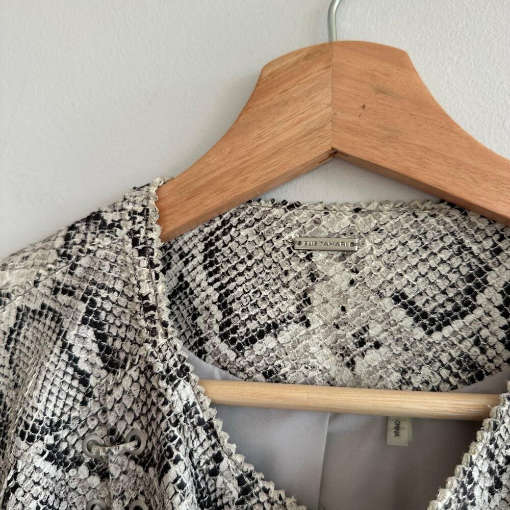 Elie Tahari Janet Python-Embossed Leather Jacket L - image 5